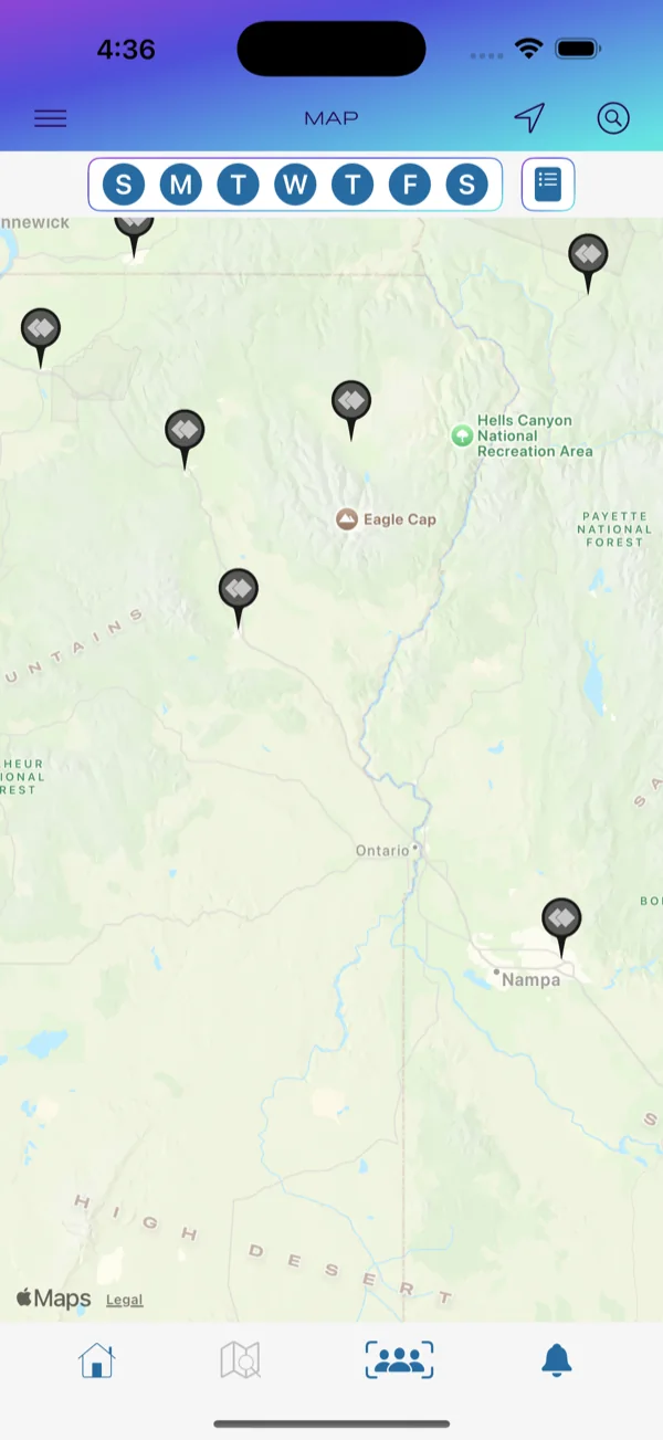 Map showing nearby NA meetings