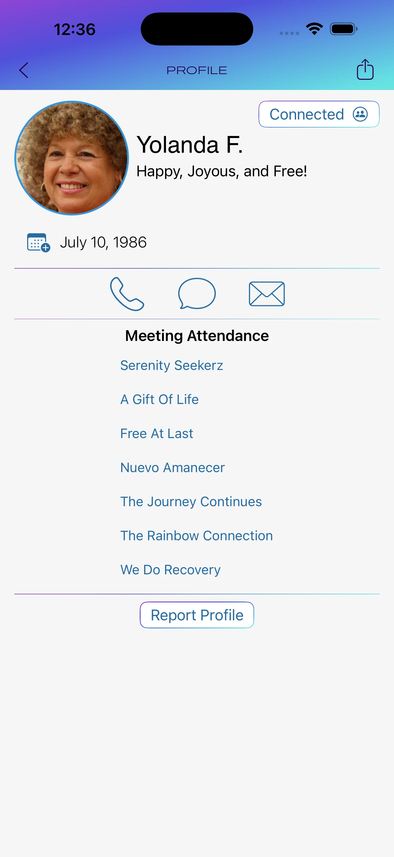 The same member Profile after a full connection is established