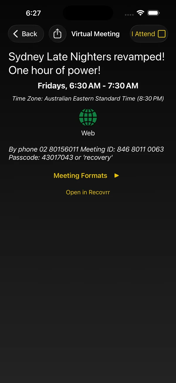 We Are Never Alone virtual meeting inspector with the Open in Recovrr button