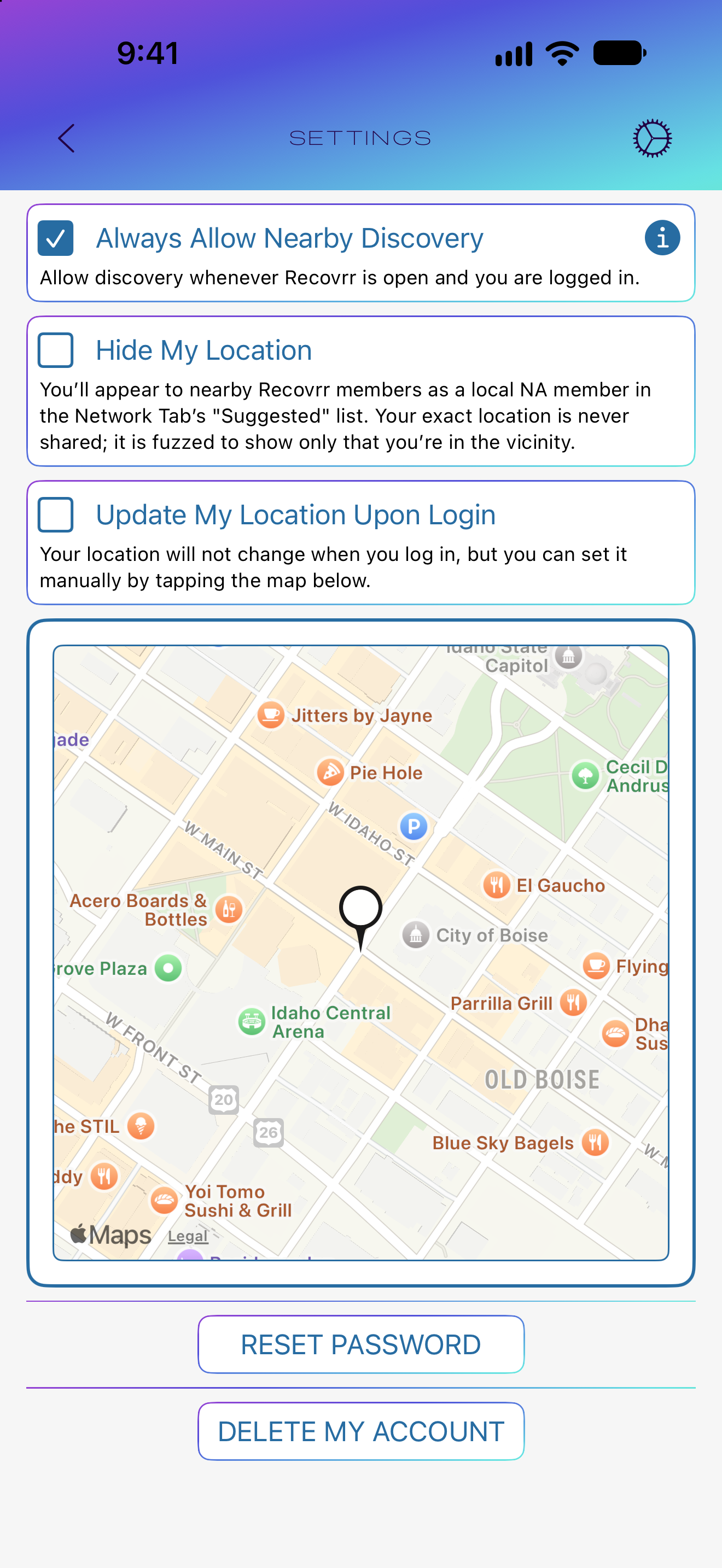 Settings with Always Allow Nearby Discovery enabled
