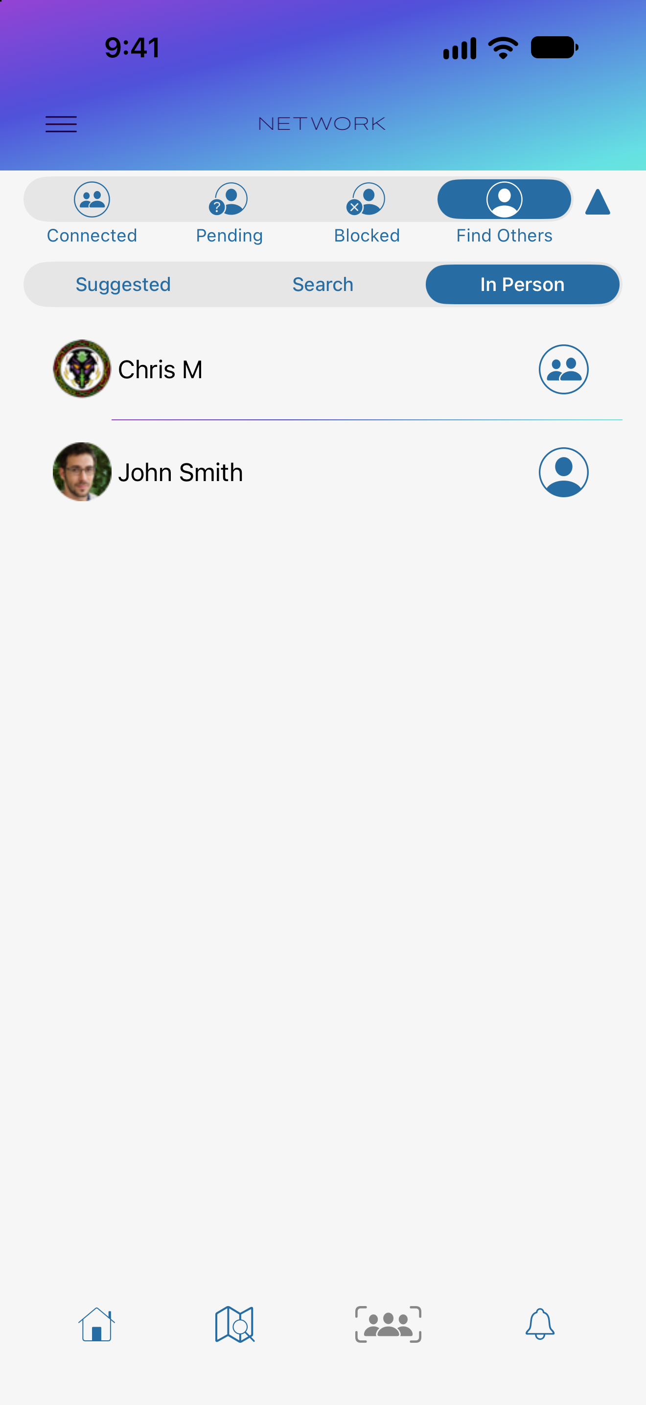 In Person with a connected member and a member with no current relationship